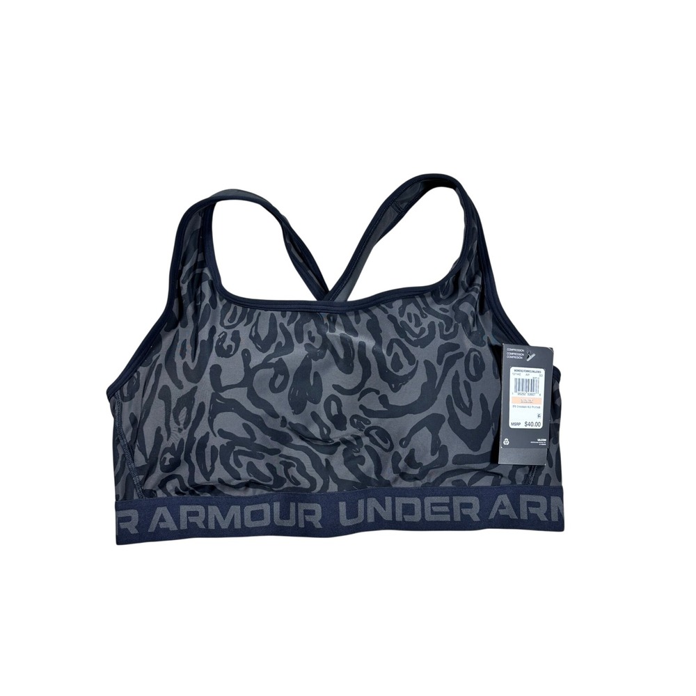NWT Under Armour Mid Crossback Printed Sports Bra Grey Black 1371442 Women 2X